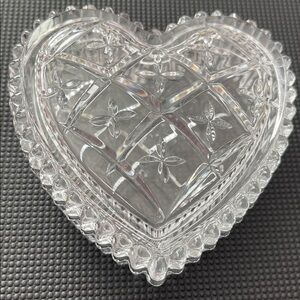 Cut Glass Heart Trinket Box 4.25” x 4.25”